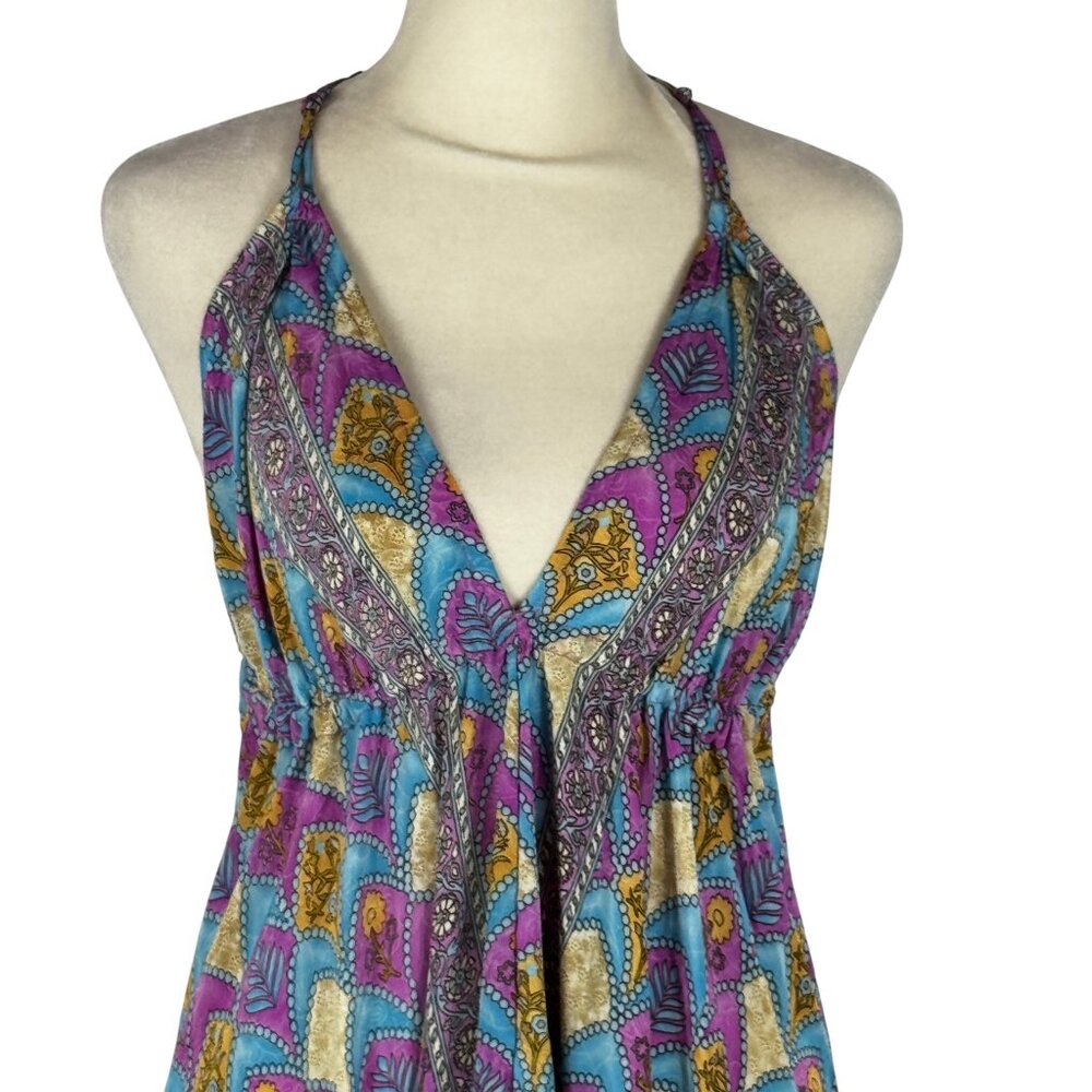 Like new! Free People Silk Boho Halter Maxi Dress – Open Back Tassel Ties Size S - Picture 9 of 12